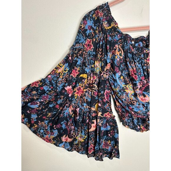 Free People Free Spirit Printed Off-The-Shoulder Bell Sleeve Top Boho Festival S - Picture 3 of 8